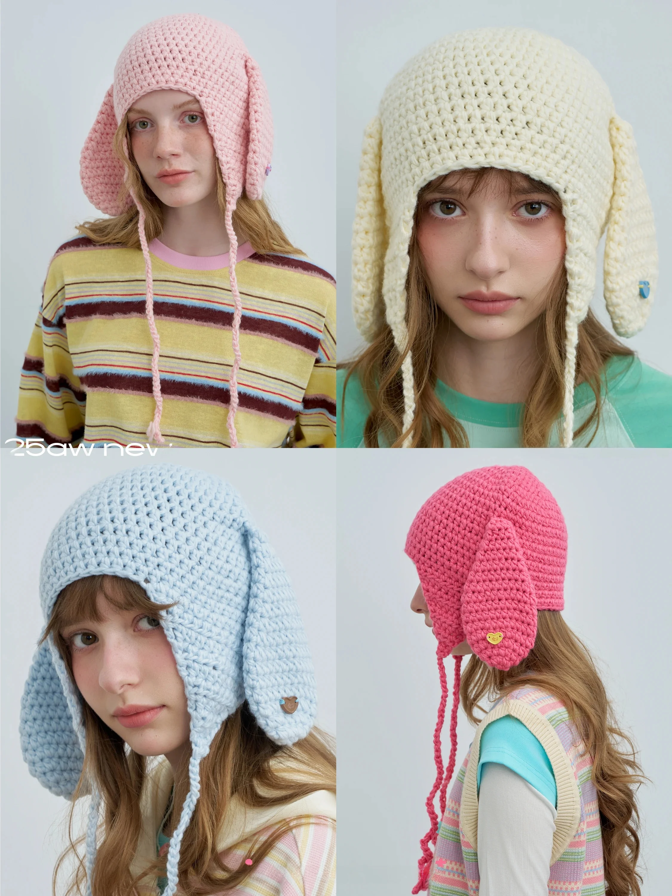 Riverstone plus Knitted Hat with Rabbit Ears Autumn Winter Fashionable Flight Cap Sweet Cute Style Breathable Medium Thicknes...