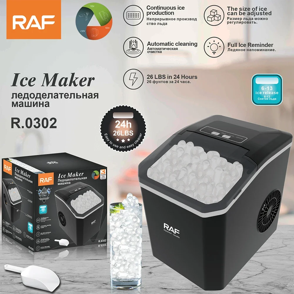 RAF New Automatic Fast Instant Self Cleaning Countertop Ice Cube Maker Ice Machine 24H Counter Top Ice Maker