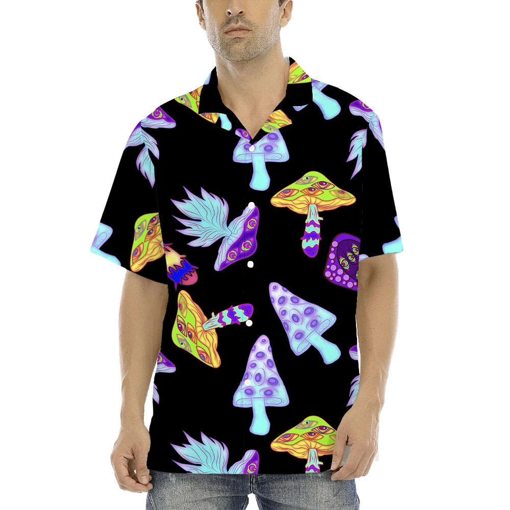 

Colorful Mushroom 3d Print Hawaiian Shirt For Men Summer Vacation Plants Beach Shirts Button Short Sleeve Street Aloha Shirt