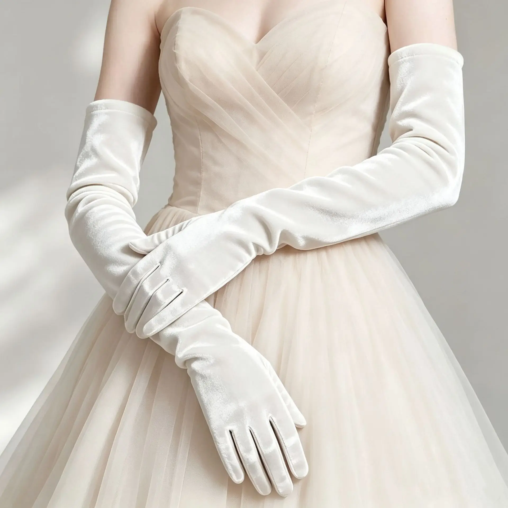 Gloves Long Velvet Women Retro Evening Gown Bridal Dress Warm Autumn Winter Stage Etiquette Photo Breathable Elegant