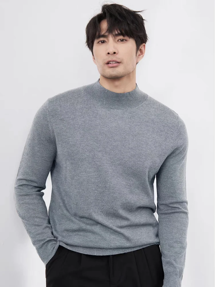 

High quality long sleeve men's semi high neck knitted sweater for autumn winter fashion hot selling loose skin friendly pullover
