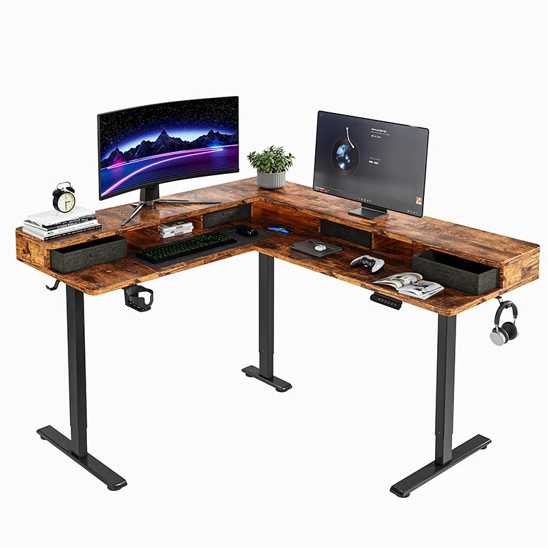 

Adjustable Height Office Sit-Stand Desk Brown Modern Minimalist Luxury Single Motor Electric Standing Desk