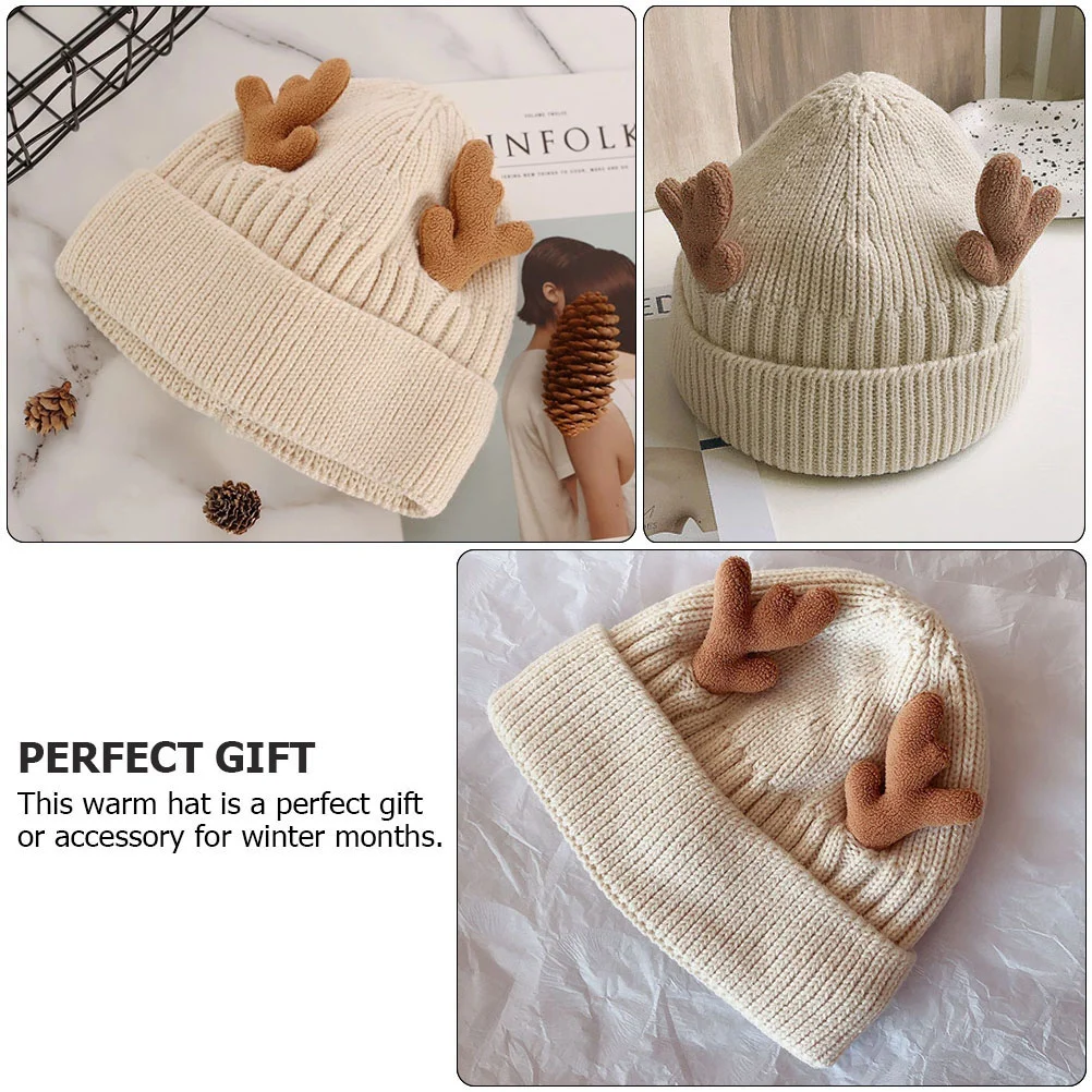 Berretto lavorato a maglia con corna Cappello caldo con copertura Cofano per bambino Berretto lavorato a maglia Peluche natalizio in lana Regalo con corna