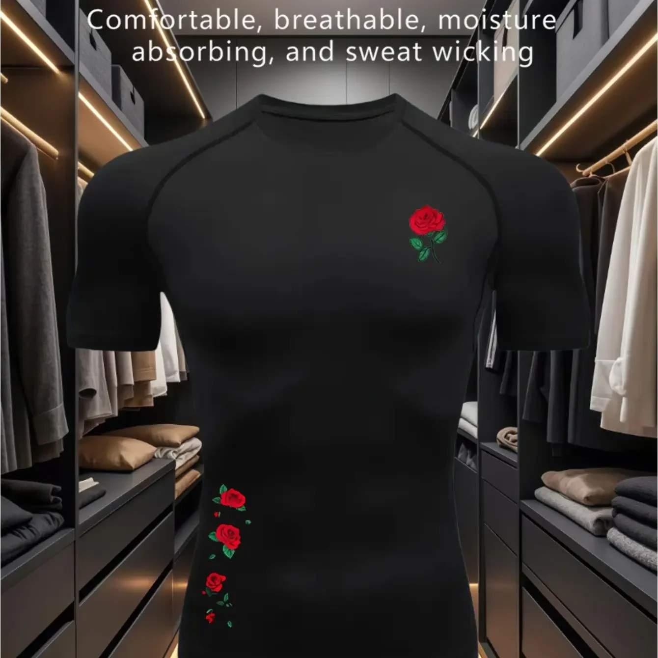 New men's and women's fitness clothes, rose, two fish print, high elasticity breathable fabric, suitable as a gift for fitness