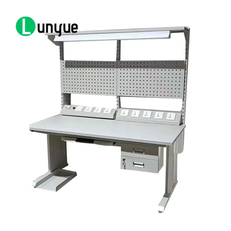 Grey ESD Workstation Cold Rolled Steel Anti Static Workshop Table For Electronics Assembly Lab Industrial Manufacturing