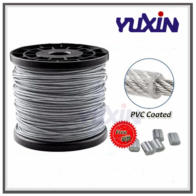 Diameter 0.3mm-10mm Length 2-100m Clothesline,PVC Transparent Plastic Coated No Burr Stainless Steel Wire Rope Soft Cable