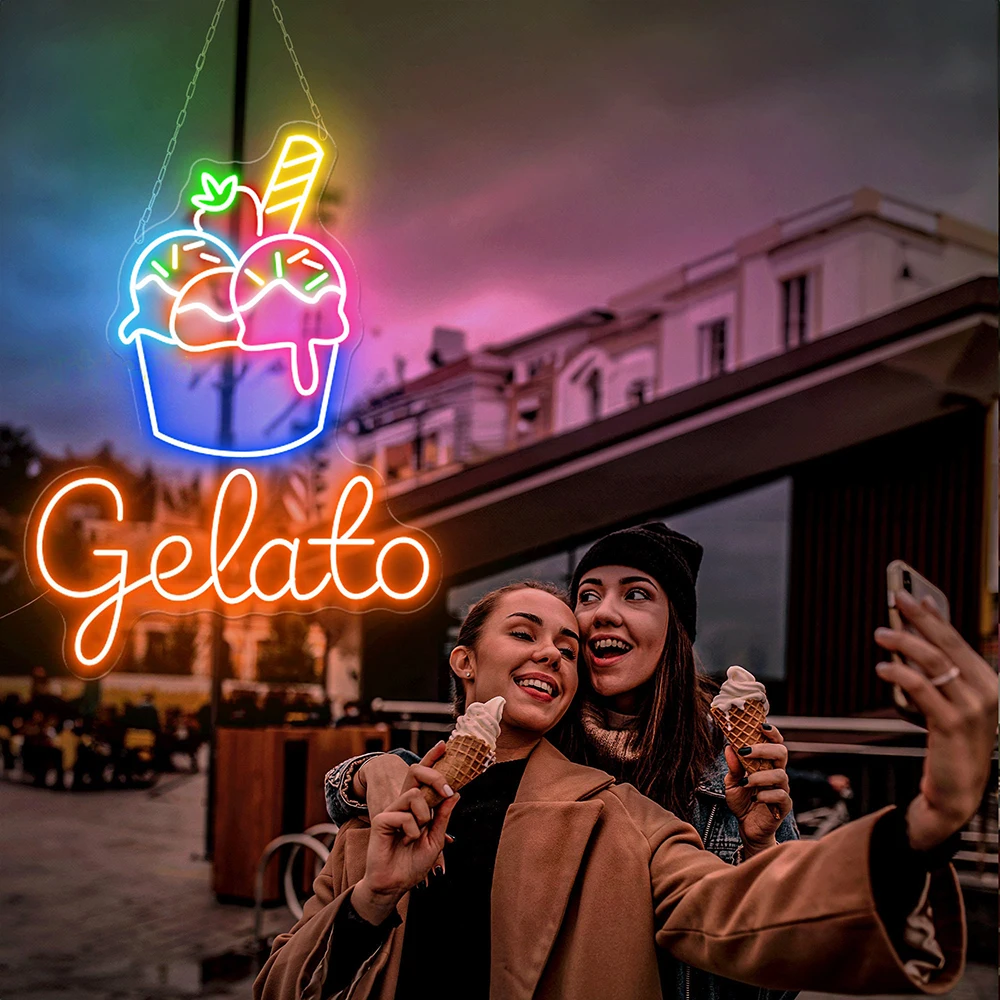 Gelato Neon Sign Ice Cream Shop LED Signs Gelato Open LED Light Custom Neon Sign for Coffee Bar Shop Business Led Logo Decor