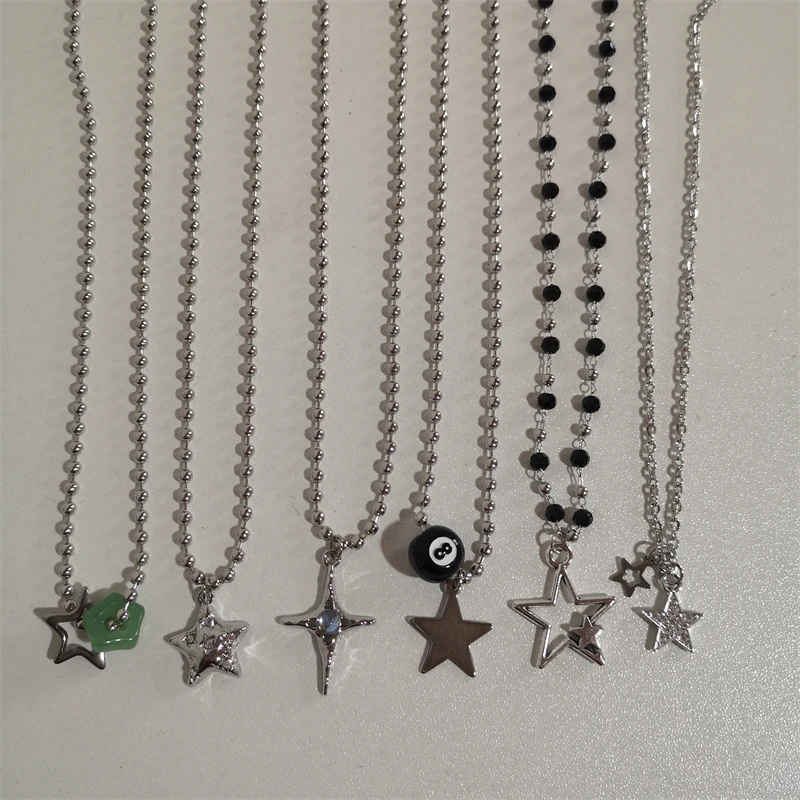 Korean Fashion Chains Star Pendant Necklaces Punk Aesthetic Jewelry Boho Necklace for Women Goth Jewelry Y2K Grunge Rock