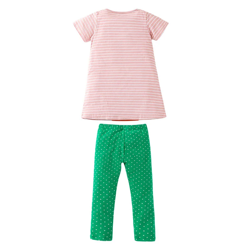 Jumping Meters 2-7T Striped Summer Girls set di abbigliamento animali ricamo abbigliamento per bambini manica corta abiti per bambini 2 pezzi set