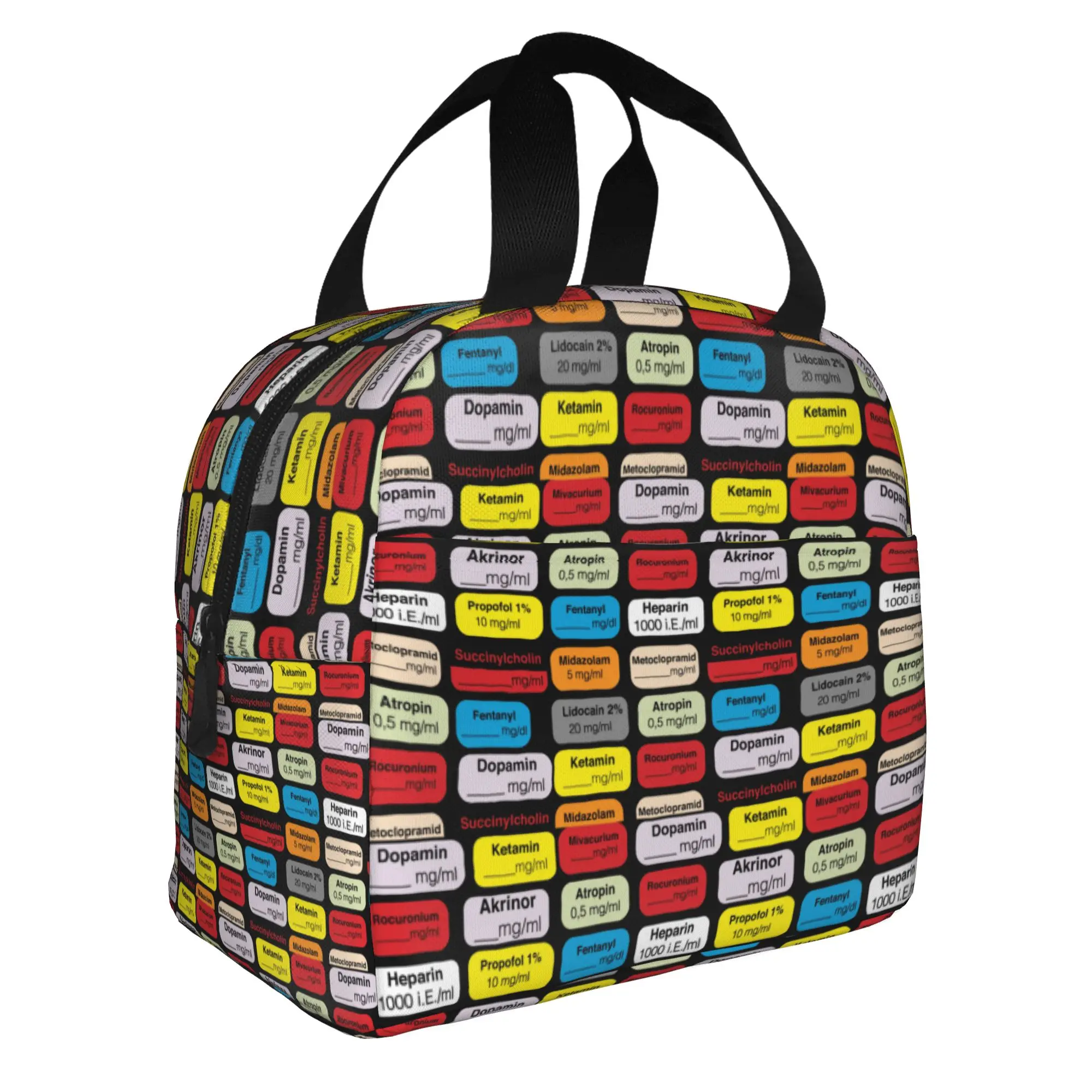 Anesthesia Medication Labels Insulated Lunch Tote Bag for Medical Nurse Resuable Thermal Cooler Bento Box Outdoor Camping Travel