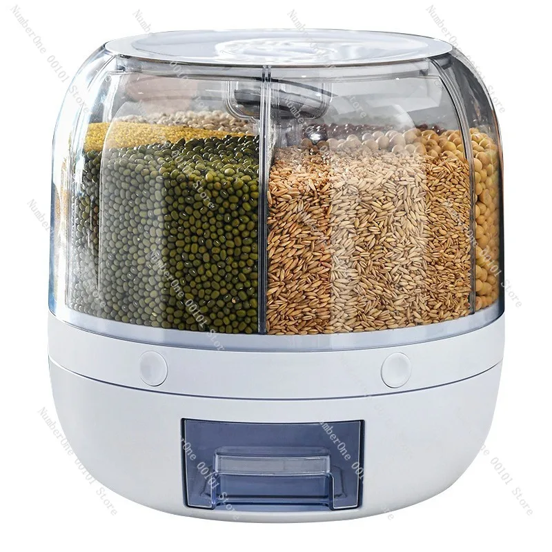 Rotating Rice Storage Box Multi Grid Grain Container Sealed Moisture Proof Food Storage Bin Household Organizer Kitchen Storage