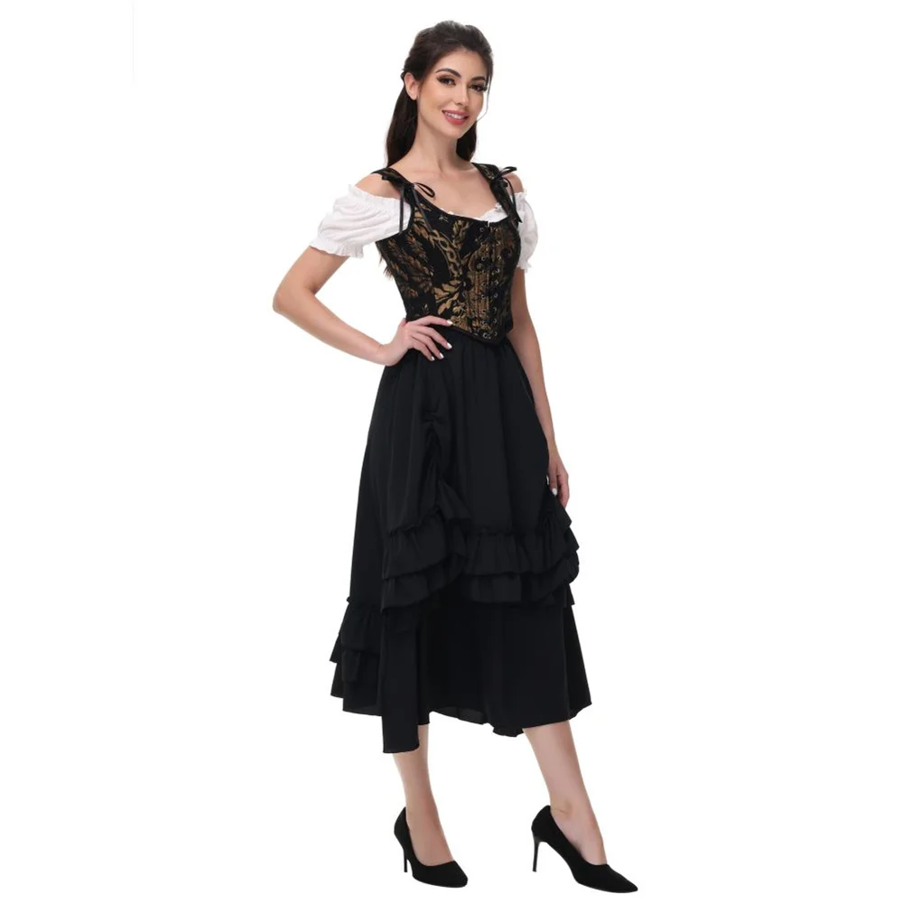 سترة برباط من القرون الوسطى باللونين الأسود والذهبي مشدات عتيقة ملابس داخلية على الطراز القوطي Steampunk مشد على الطراز الفيكتوري زي ساخر للسيدات