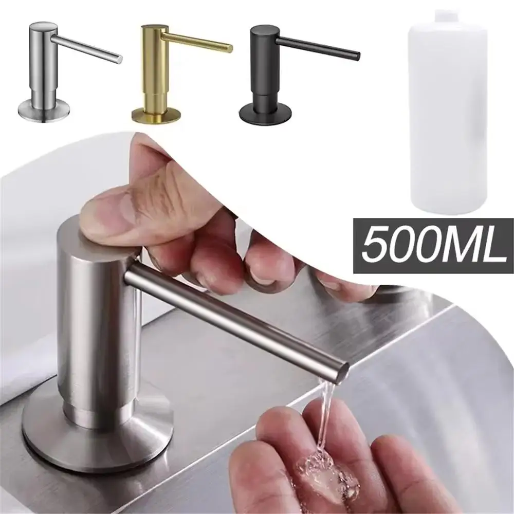 

500ml Built-in Pump kitchen Liquid Soap Bottle Brass Brushed Gold Soap Dispenser Black Kitchen Hand Pressure Sink Counter