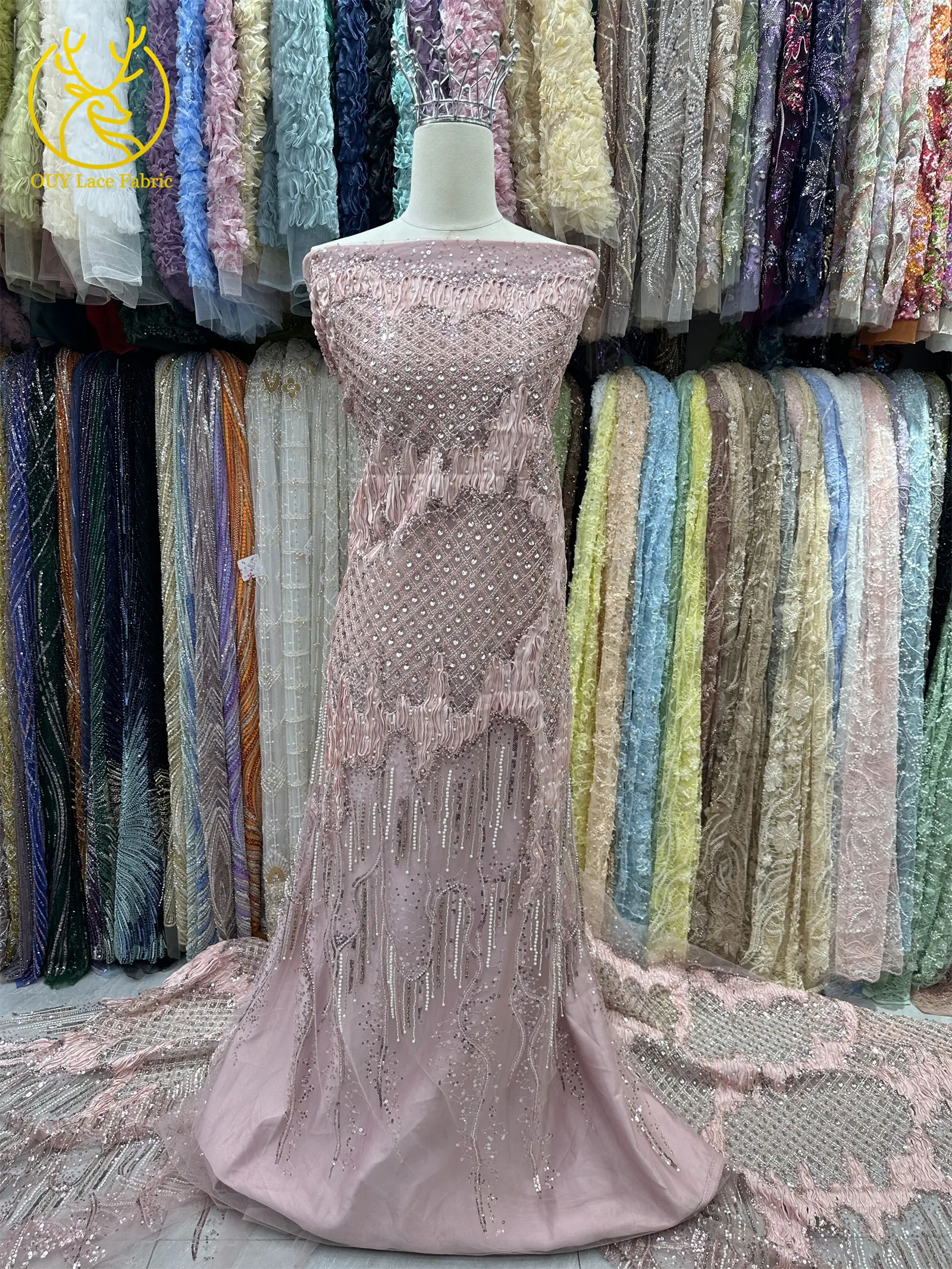 2026 Neues Design Französischer Perlen-Tüll-Spitzenstoff Weinrot Nigerianischer Afrikanischer Pailletten-Netzstoff für Abendkleider 5 Yards – Detail 6