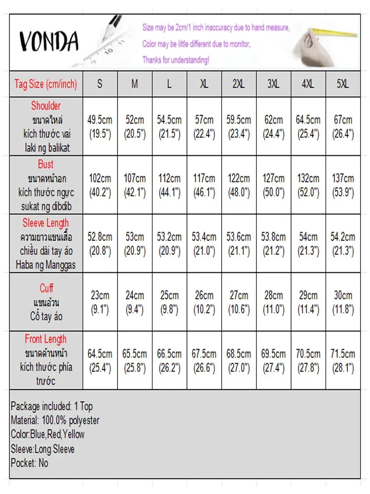 Stylish Tops VONDA Women Fashion Blouse 2025 Autumn Long Sleeve Knitted Color Patchwork Blusas V-Neck Casual Shirts Plus Size