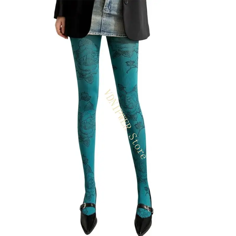 مبهمة القدمين الجوارب النساء الأزهار المطبوعة جوارب النايلون السيطرة أعلى الجوارب D08E #5