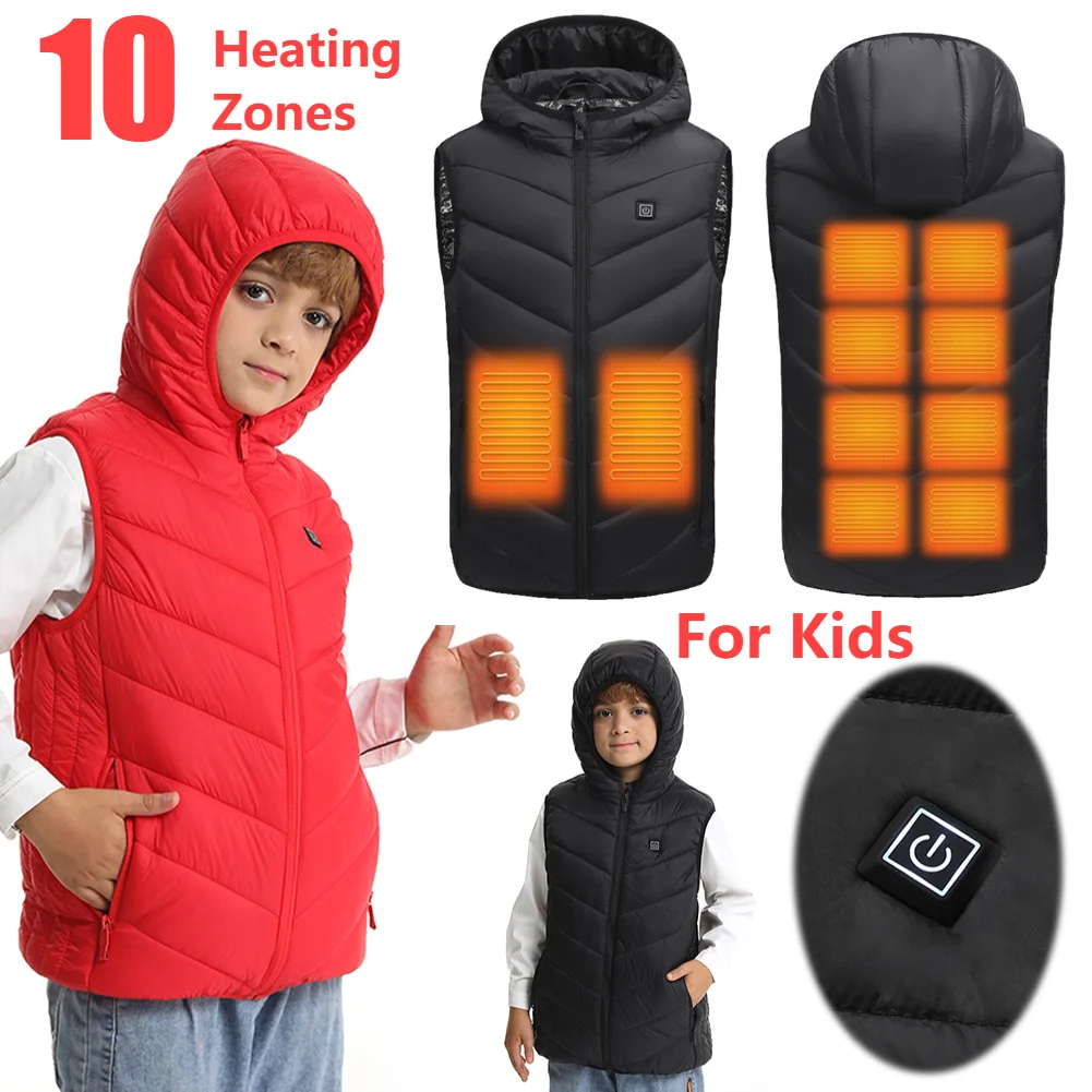 Heated Vest for Kids 10 Heating Zones Usb Electric Heating Vest for Children Boys Girls Heated Vest Waistcoat Winter Warm Jacket