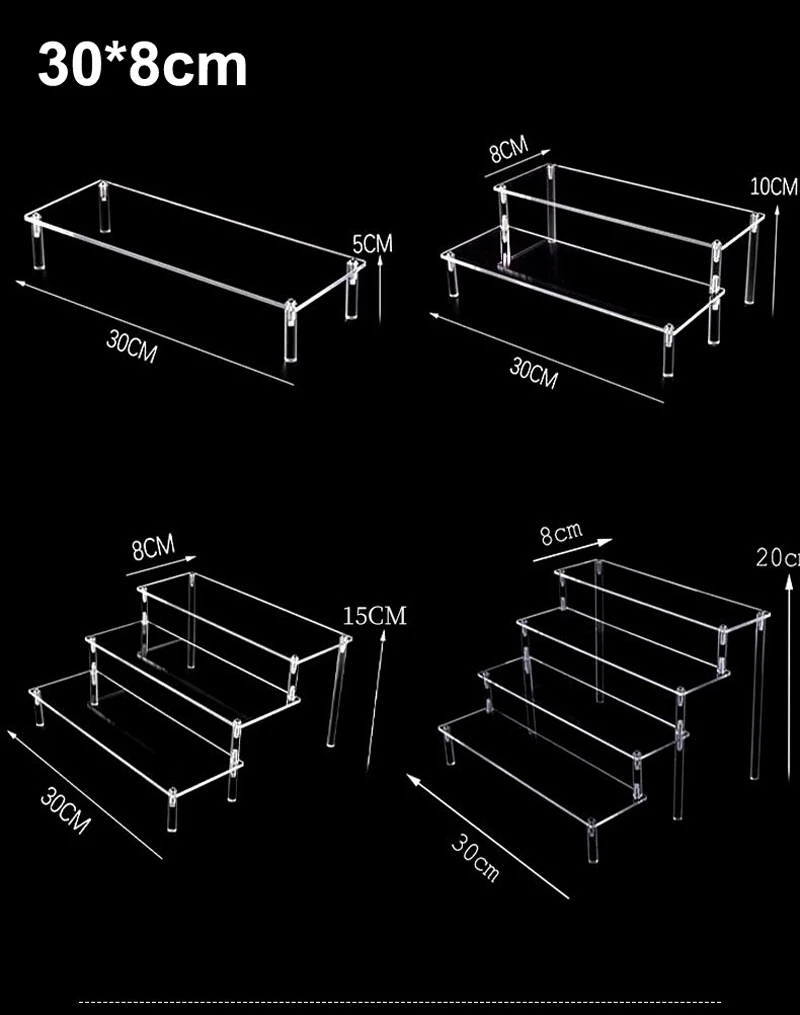 1-4 Etagen Acryl Display Ständer Langlebiges Display Rack für Cupcake Parfüm Puppe Transparente trapezförmige Blind Box Lagerregal – Detail 10