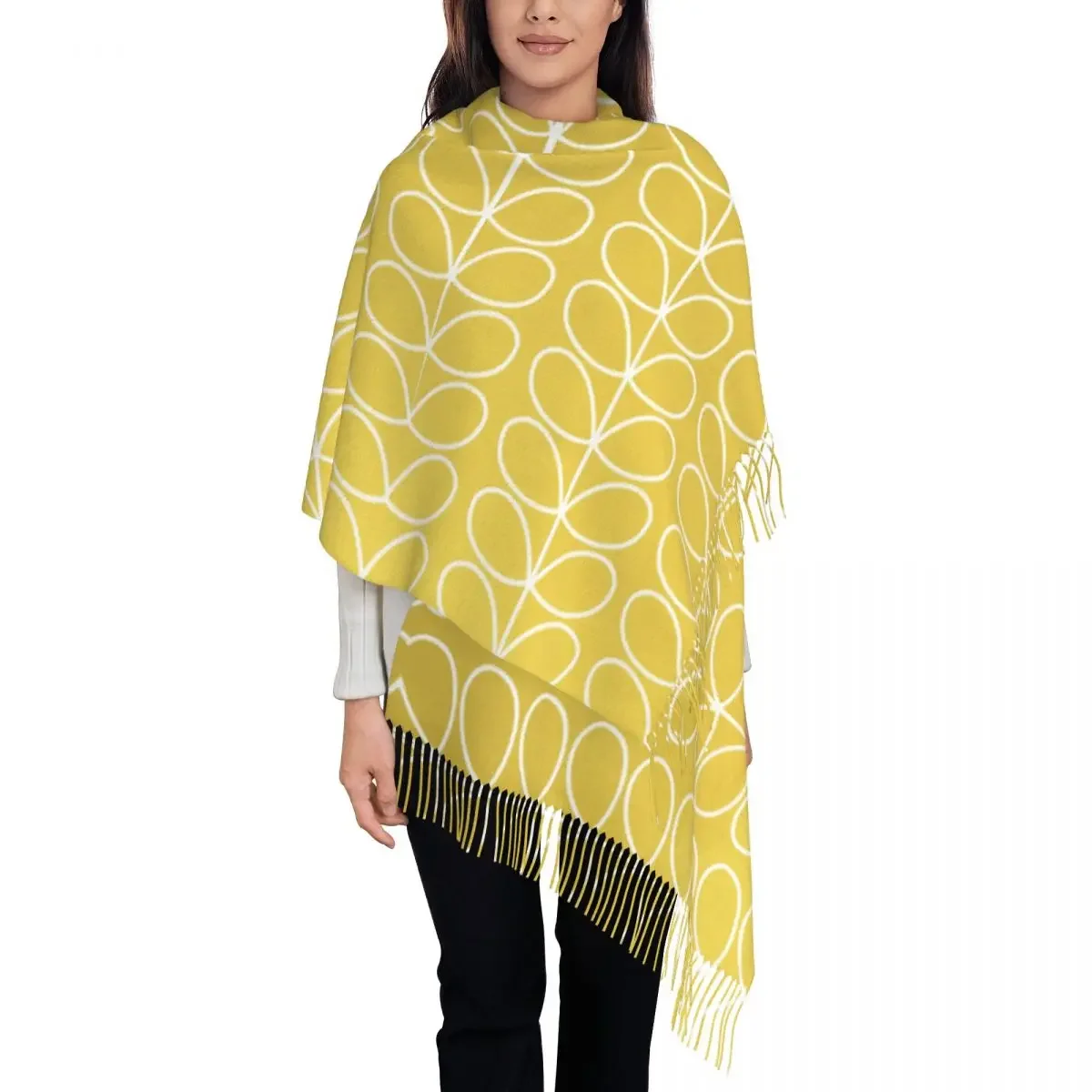 Custom Printed Linear Stem Dandelion Scarf Men Women Winter Fall Warm Scarves Orla Kiely Mid Century Modern Shawl Wrap