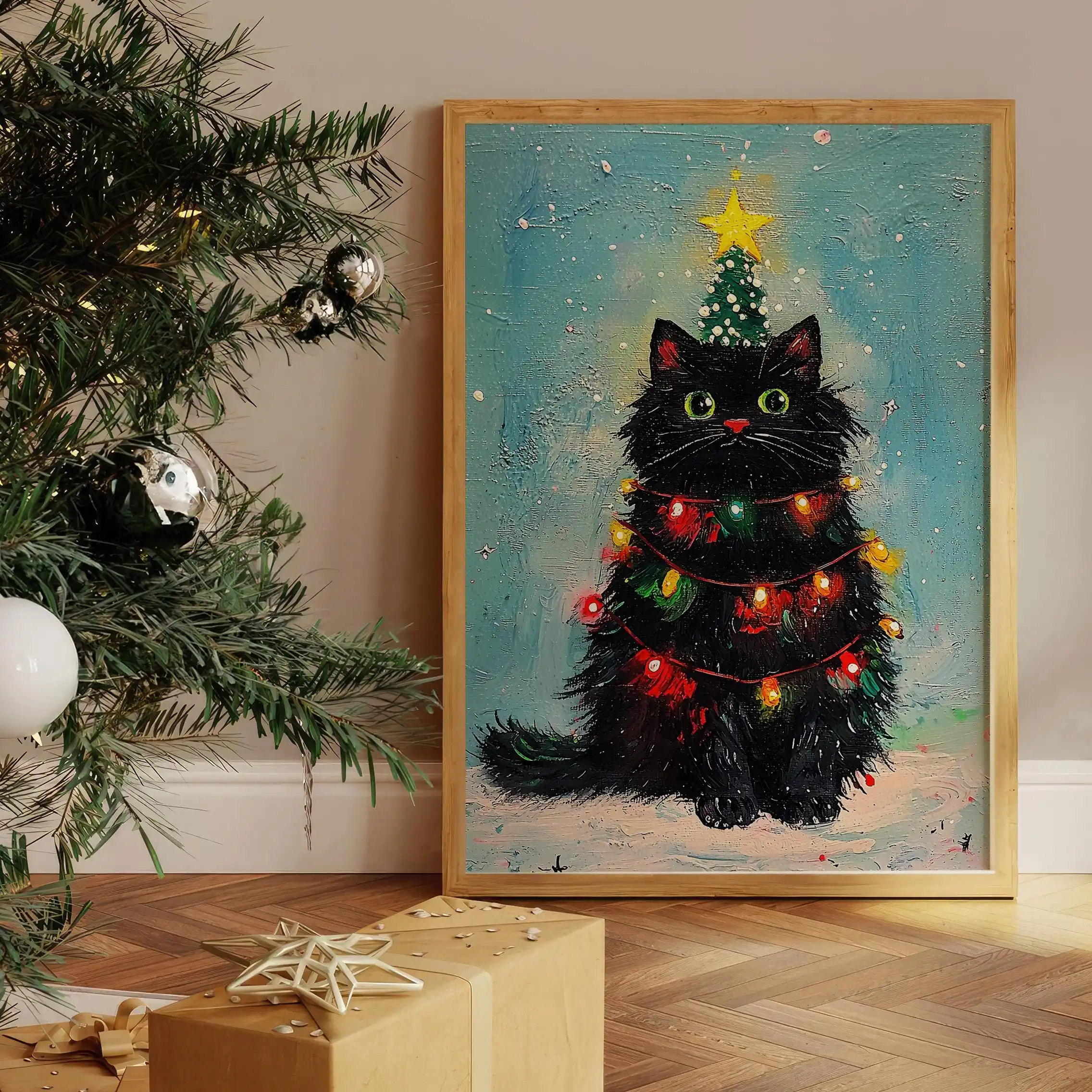 Christmas Black Cat Christmas Tree Poster Unframed Funny Altered Merry Christmas Funny Cat Poster Home Decor Holiday Gifts Print