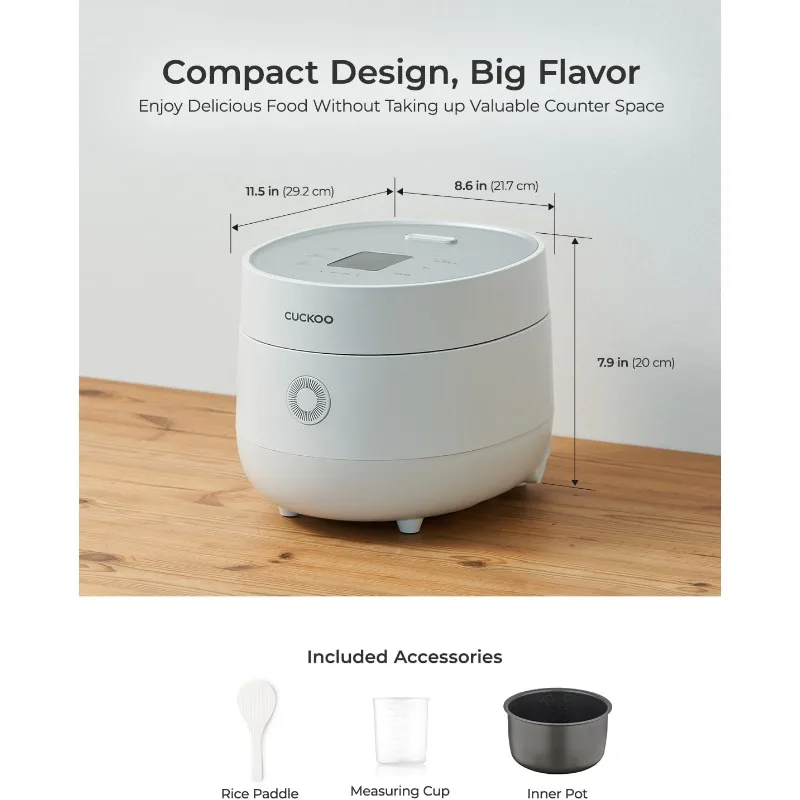 CUCKOO Rice Cooker 3 Cup Uncooked / 6 Cup Cooked, Modern Fuzzy Logic Rice Cooker Small with Delay Timer & Keep Warm Setting