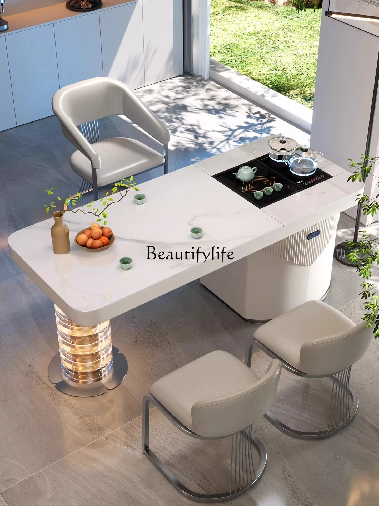 

55Intelligent liftable tea table light luxury modern high-end sense home balcony tea table desk integrated dual-purpose