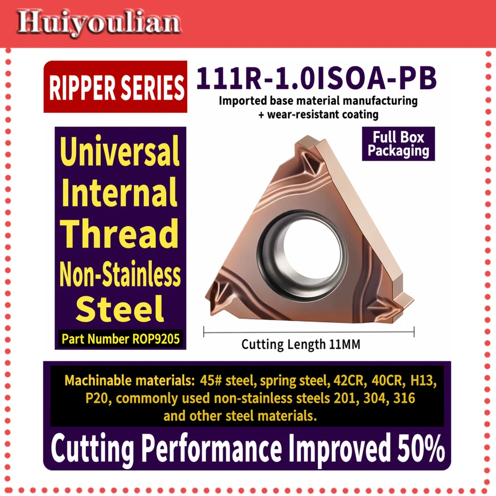 10PCS 11IR-1.0IS0A-PB CNC Internal Thread Insert Durable Coating 50 Percent Better Performance for Steel Alloys Stainless