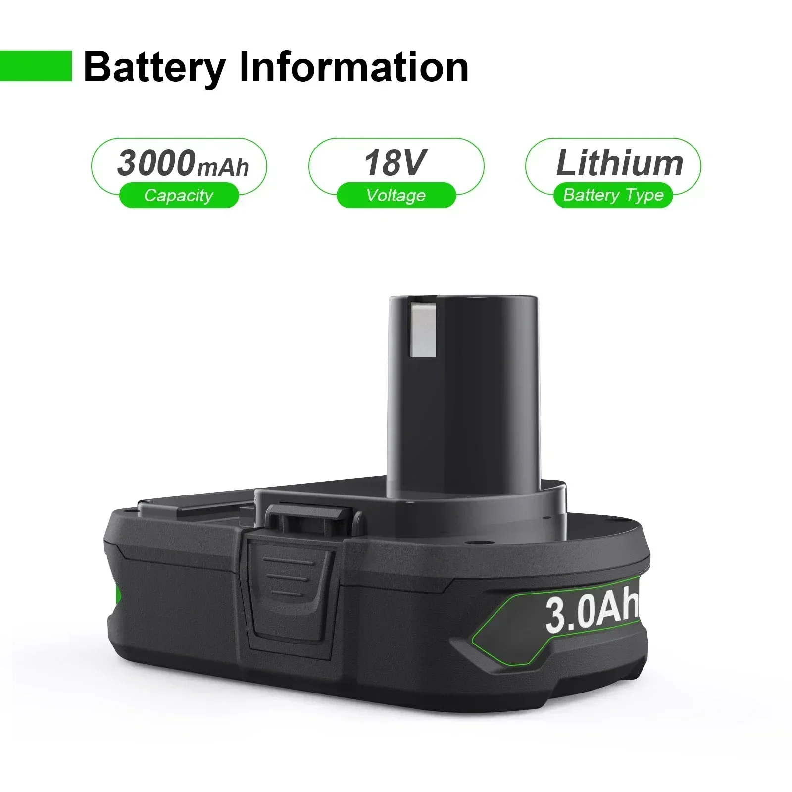 Batteria al litio 18V 3.0Ah per Ryobi RB18L50 Batteria sostitutiva agli ioni di litio per Ryobi RB18L25 RB18L15 P108 P102 P103 con LED