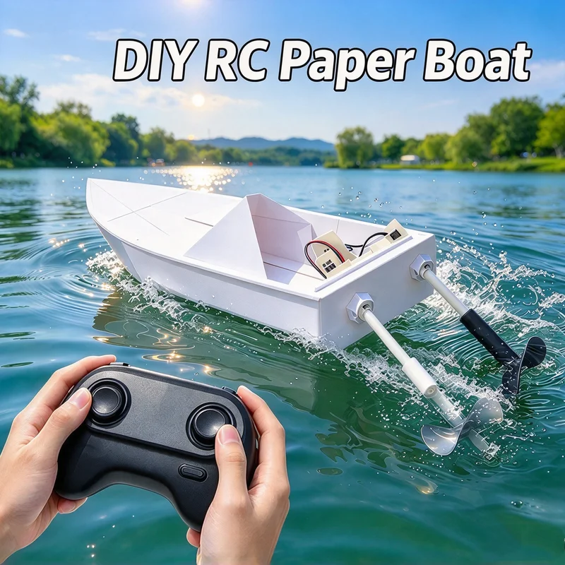 DIY RC Paper Boat Kit Remote Control Assembly Power Kit Electric High Speed Ship Two-Paddle Model Toys Family Outdoor Game Gifts