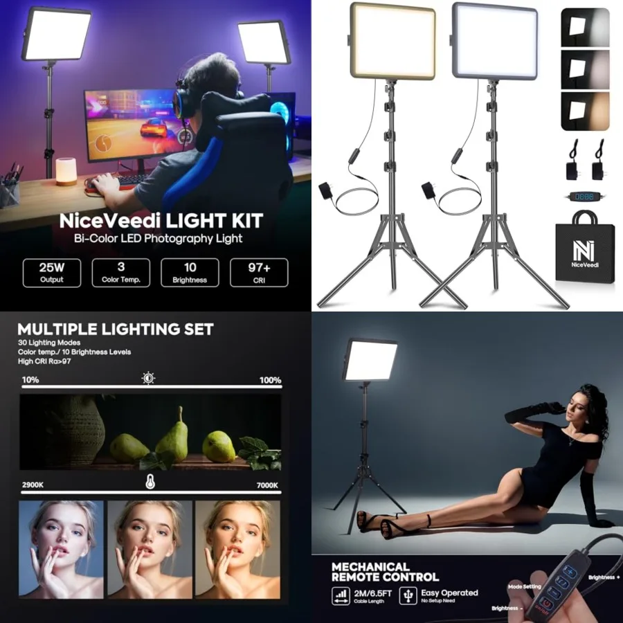 

2-Pack Photography Lighting Kit, 25W LED Video Light Kit, 2900-7000K Dimmable Studio Light with Tripod Stand, 73" Stream Light