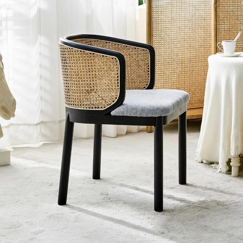 

Nordic solid wood rattan dining chair living room medieval chair backrest simple book desk chair