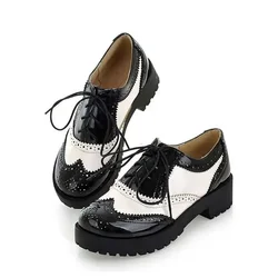 British style women brogue shoes cross tied mixed color round toe wingtip oxfords casual footwear sapatos chaussures