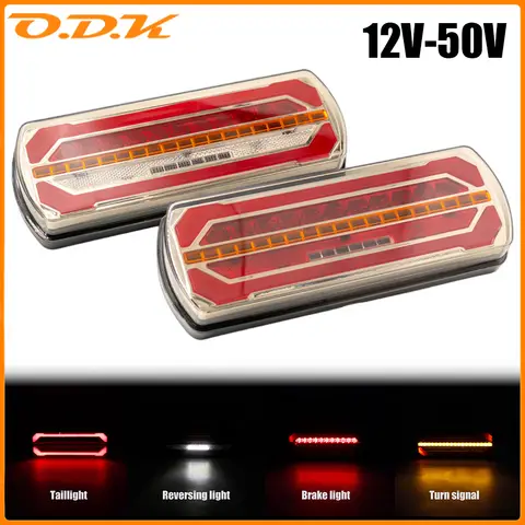 2개 12V 24V LED 조합 테일 라이트 방향 지시등 브레이크 후미등 트레일러 트럭 자동차용 방수 LED 반사판 후진등