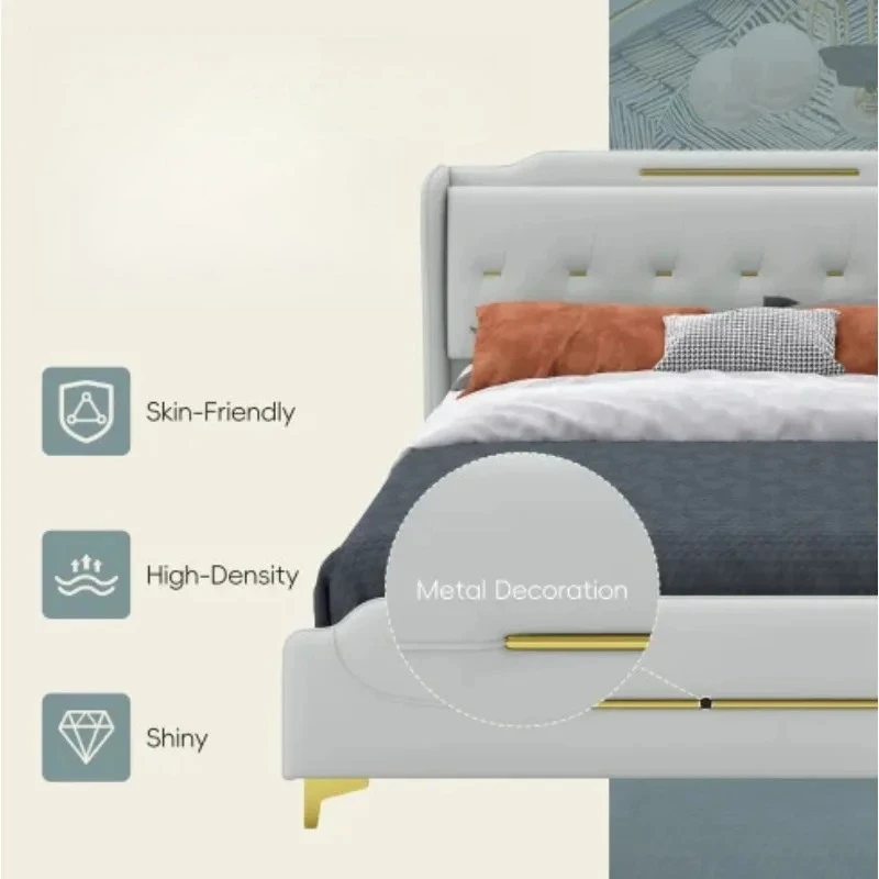 # Adjustable Wood Frame Modern Leather Upholstered King Bed Set With Storage Furniture Bedroom