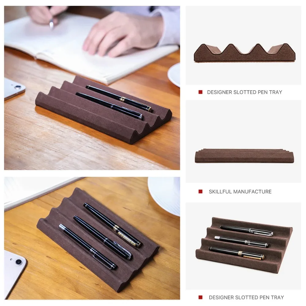 

Luxury Leather Pen Tray 2/3 Slots Pens Holder Display Pen Stand Microfiber Desktop Organizer Home Office Use