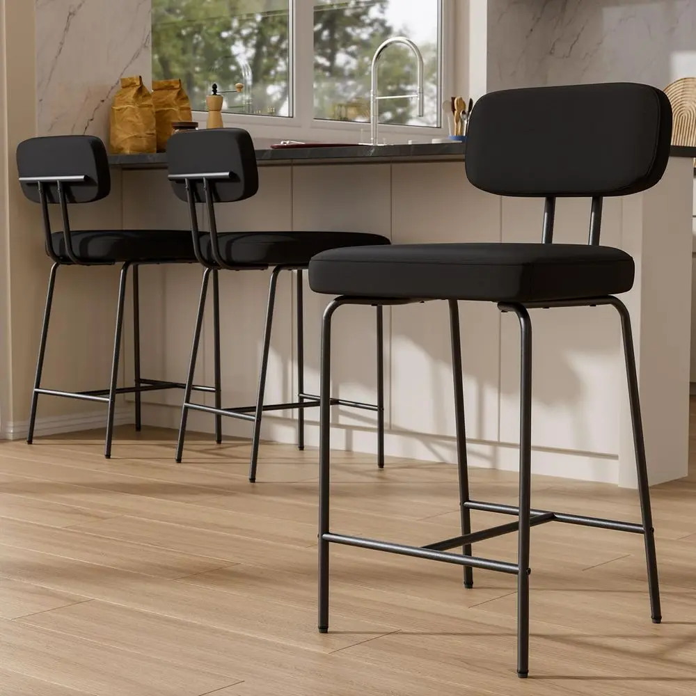 

Bar Stools Set of 3, Kitchen Counter stools with Backs and Metal Legs, 26 inch Barstools for Counter Height, Fabric in Black