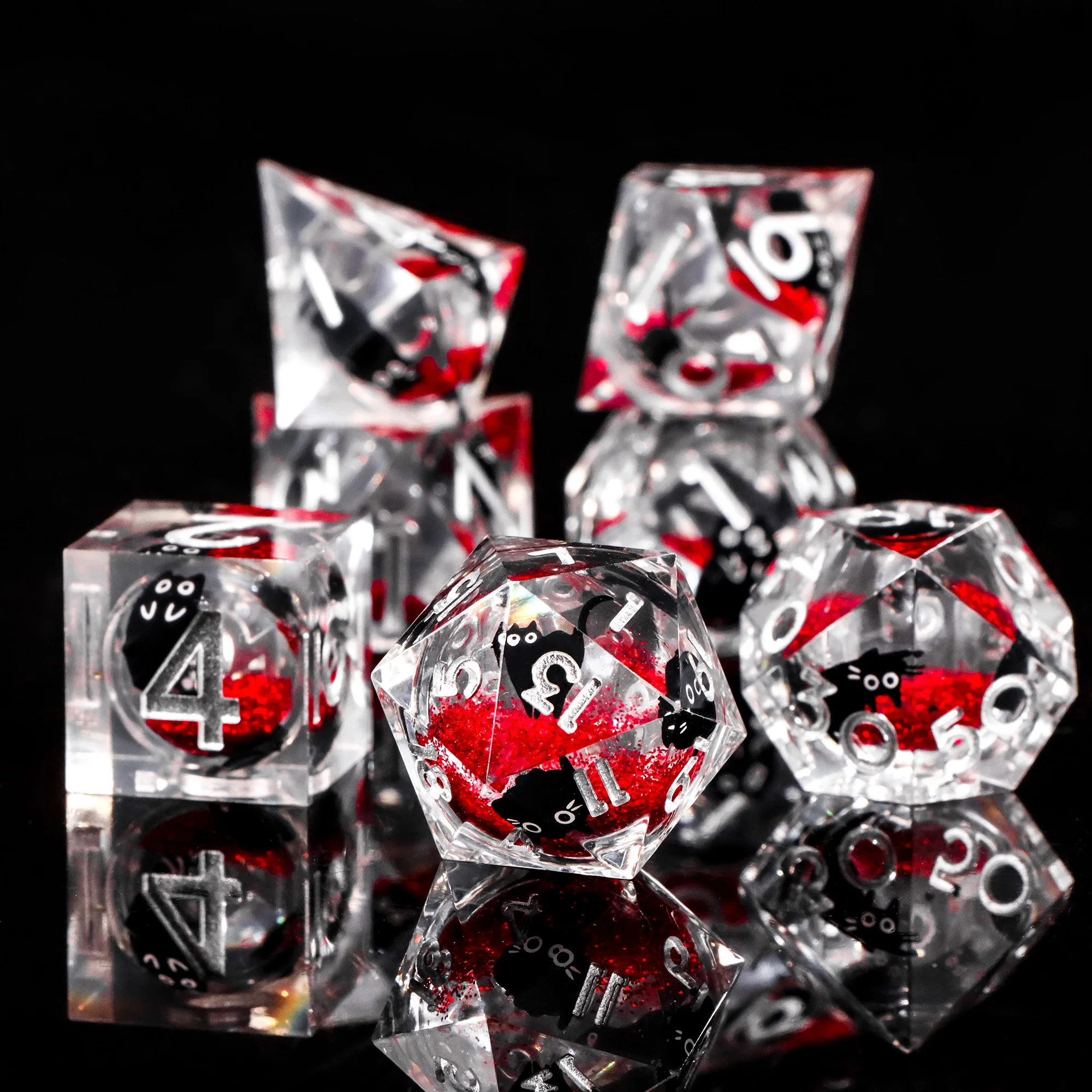 

7 Pcs Sharp Edge Resin Polyhedralsuitable for Dungeons and Dragons Roleplaying Games,Cat Liquid Core DND Dice Set