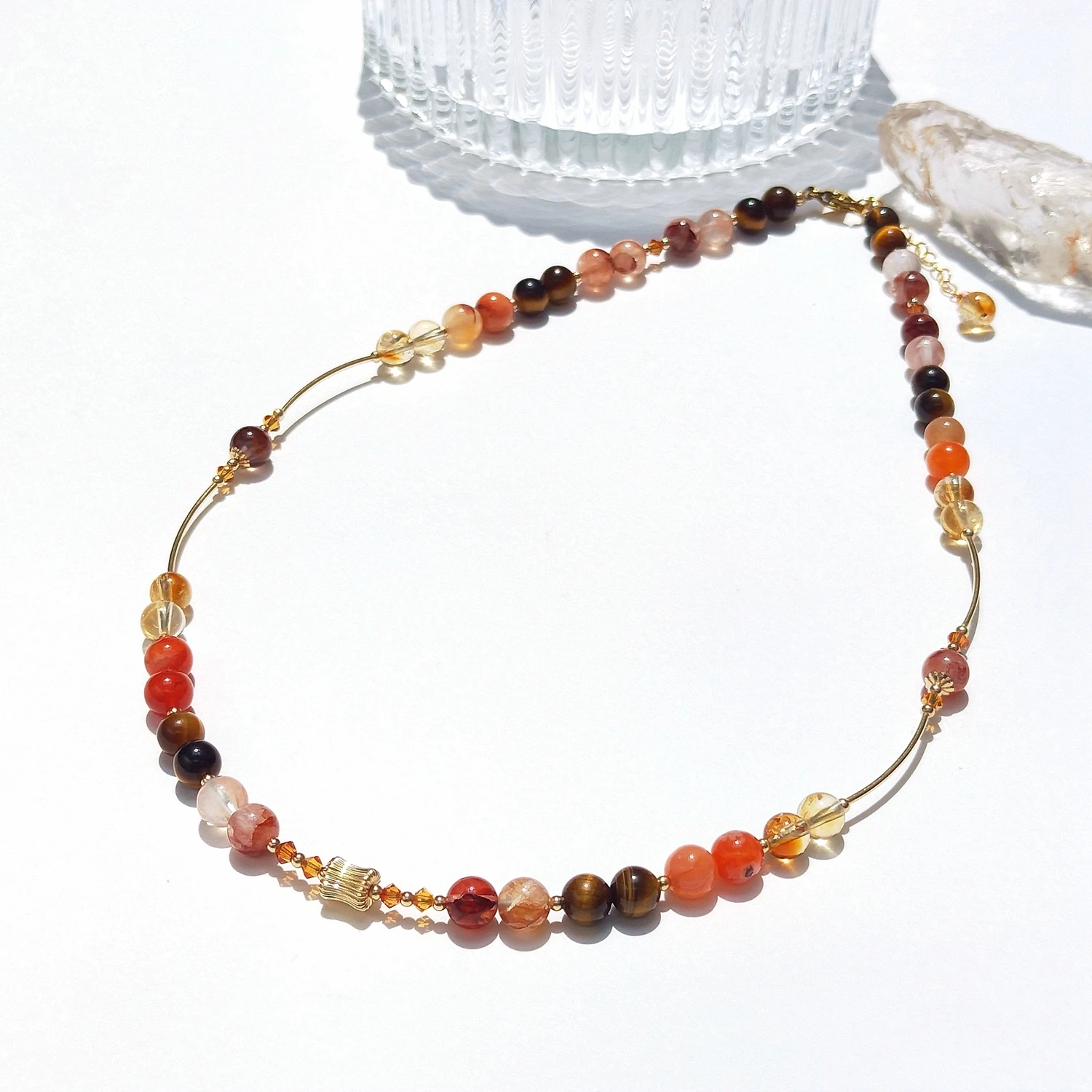 Lii Ji 6mm Carnelian Citrine Hematoide Quartz Tiger Eye With Crystal Handmade Necklace 45+3cm Natural Gemstone Jewelry For Gift