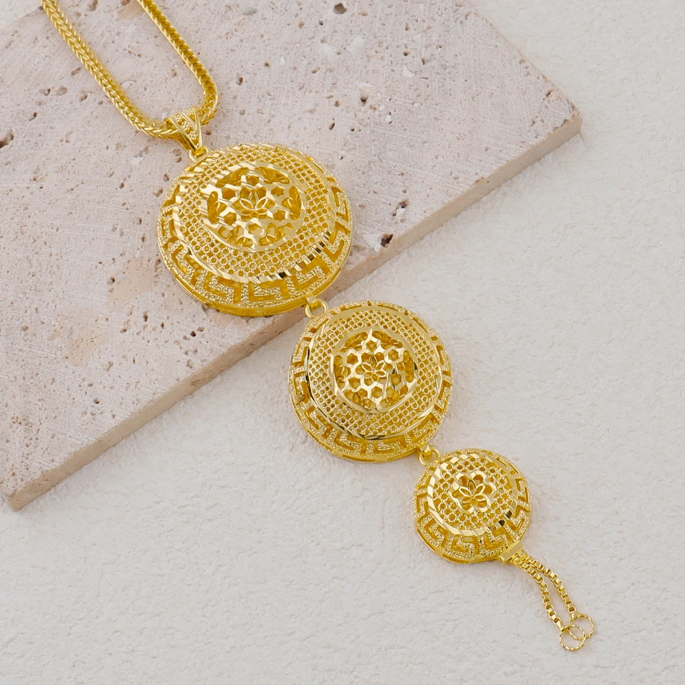 

Elegant Dubai Gold-Tone Jewelry Set for Women – Long Necklace & Drop Earrings, Luxury Wedding Party Accessories for Jewelry