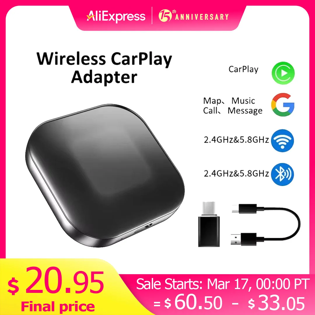 

Wireless Carplay Adapter for IOS APPLE Car Multimedia Player Wired to Wireless Fast Connect Multimedia Player Plug & Play