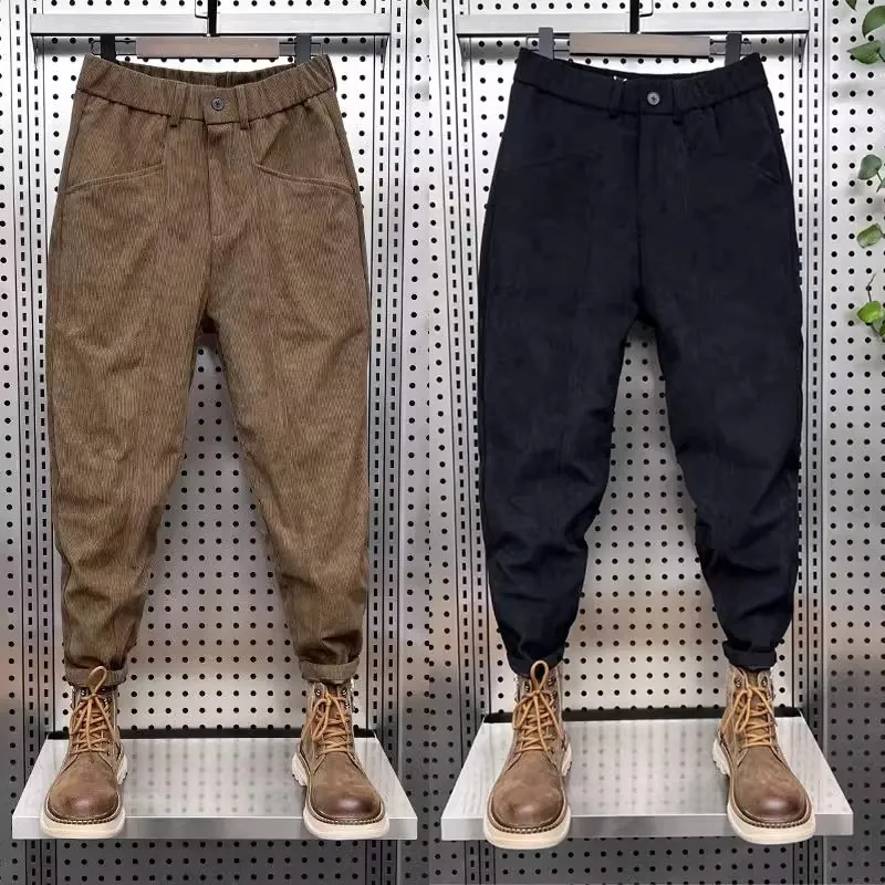 

Bla Corduroy Autumn Winter plus Size Men's Casual Pants Loose Fit Comfortable Elastic Waist Baggy Trousers for plus Size