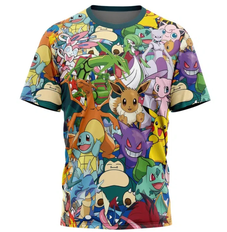 

Футболка с изображением покемонов, аниме с 3D-принтом для мужчин, женщин, взрослых и детей, быстросохнущая и дышащая ткань, базовый слой