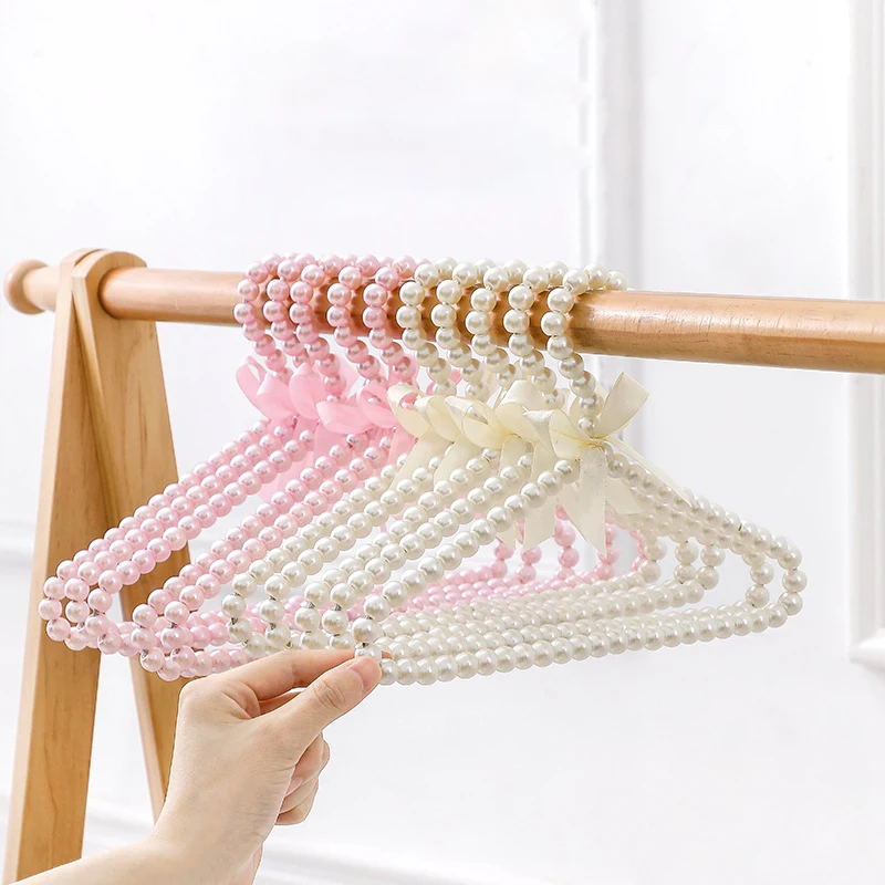 1PC Imitation Pearl Beaded Bow Clothes Hangers Closet Wardrobe Save-Space Storage Organizer Clothing Dry Rack