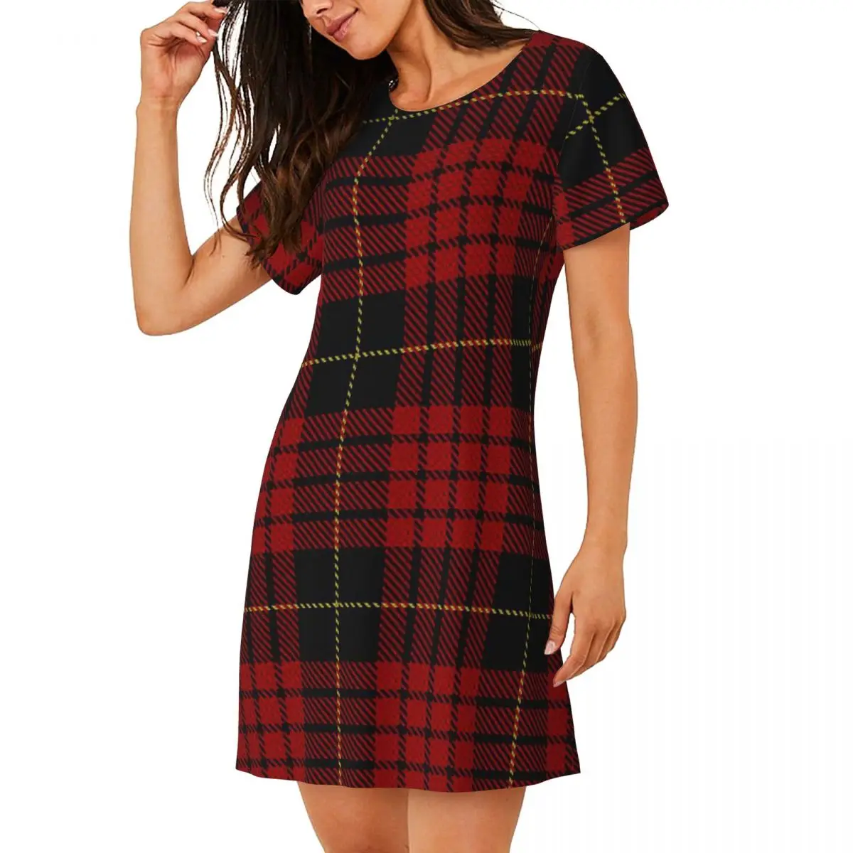 Custom Classic Scottish Clan Tartan Plaid Short Sleeves Nightdress For Sleeping Women Short Sleeve Nightgowns Soft Pajama Dress