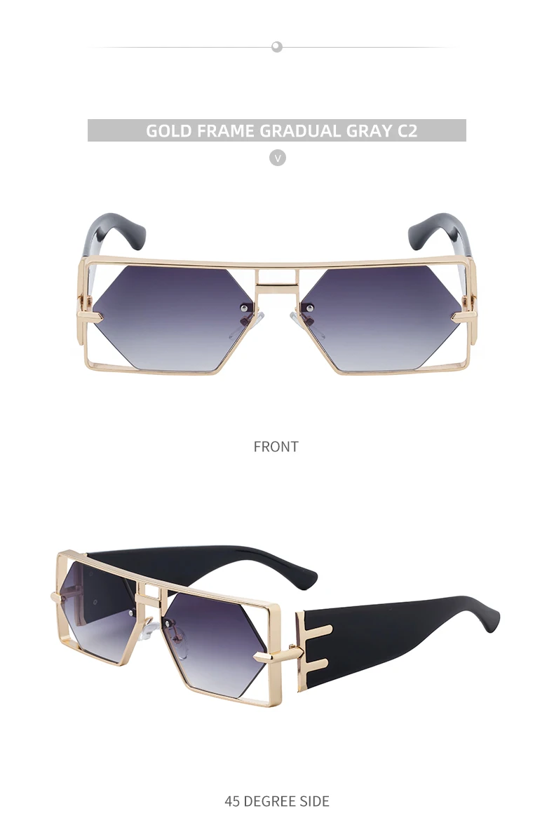 Steampunk Rechteckige Sonnenbrille für Damen und Herren 2026 Luxuriöser Hohler Metallrahmen Sonnenbrillen Vintage Punk Sechseckige Brillen UV400 Schutz – Detail 12