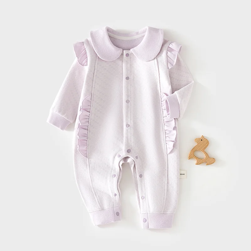 Baby-Strampler mit Langen Ärmeln, Neugeborenen-Overall ohne Knochen, Frühling und Herbst, Weicher Woll-Romper, Baby-Mädchen Kleinkind-Strampler mit Kragen