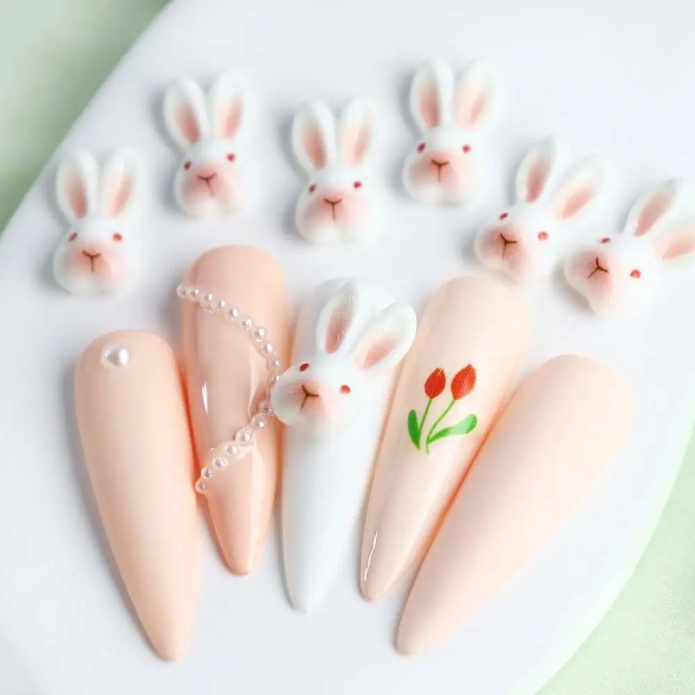 10 adet/takım karikatür reçine Mini Kawaii tavşan tasarım tırnak Flatback aplike manikür malzeme DIY aksesuarları