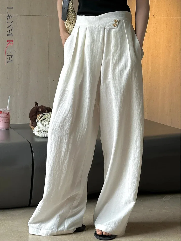 

LANMREM Linen Wide Leg Pants For Women Solid High Waist Wide Leg Sunscreen Female Trousers Fashion 2024 Summer New 26D9545