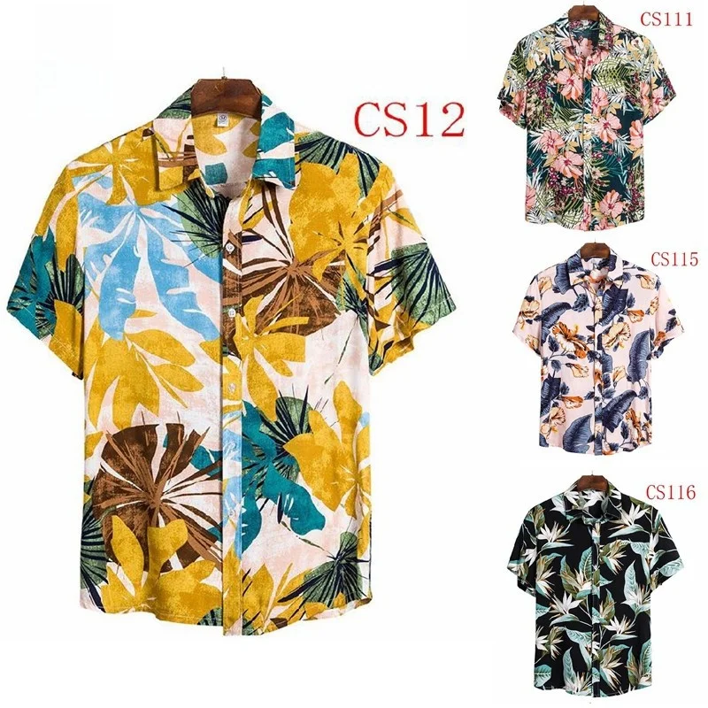 Estampa floral havaiana masculina irt slim fit ort sve tendência jovem uso diário versátil sazonal faion casual botão-up