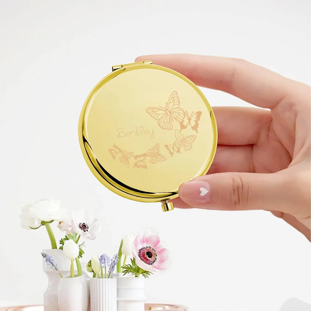 1pc butterfly New Design Old Engraving Custom Text Makeup Mirror Metal gold For Wedding Bride